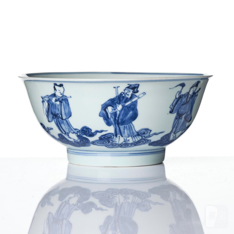 A blue and white 'Immortals' bowl, - 图2